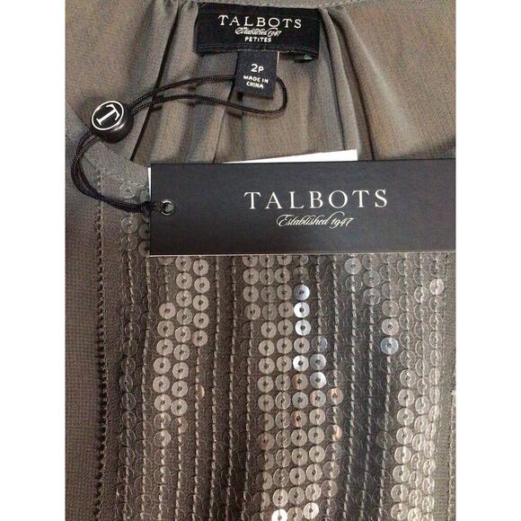 Talbots Blouse Women's 2P Gray Sheer Sequin Shirt Lightweight Top NWT - Picture 3 of 8